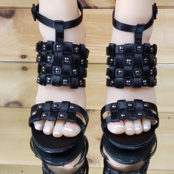 Black Satin Woven Vamp High Heel Shoe - Picture 2 of 4